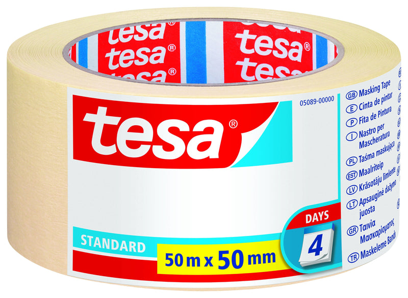 Tesa Standard Tape Pintor 50MM X 50M - Fabricada Paper - Libre Disolventes - No Deja Residuos