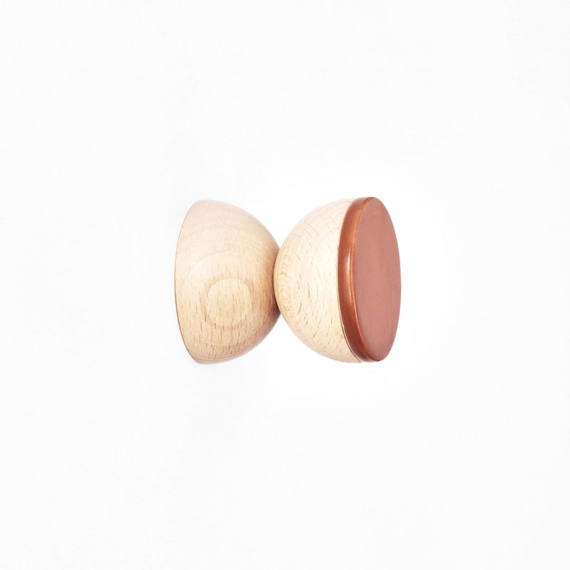 Beech Wood & Ceramic Wall Hook / Knob - Dark Terracotta Orange