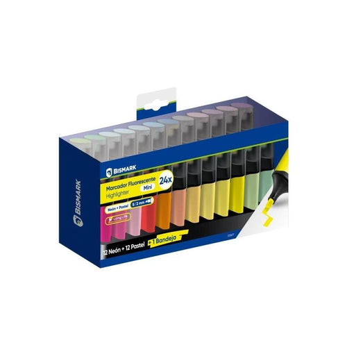 Bismark Long-life Set Of Desk With 24 Mini Marcadores Fluorescentes - 12X Neon And 12X Pastel - Ink Secado Fas — image 1