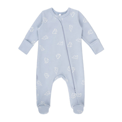 Blue Cotton Baby Romper with Integrated Feet