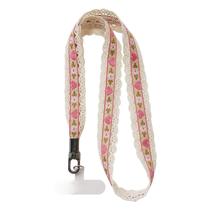 Hollow-out Lace Ribbon Long Neck-hanging Phone Lanyard