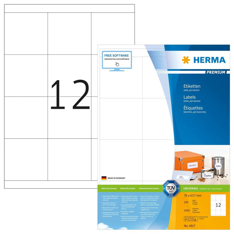 Herma Labels Premium A4 White 70X67,7MM Paper 2400 Units