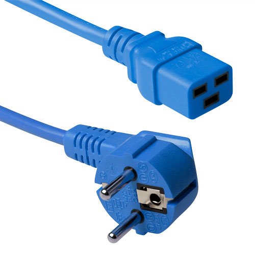 Powercord Mains Connector Schuko Cee 7 Male (angled) - C19 IEC 60320 Blue 3M