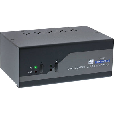 Inline Switch KVM Desk , 2 Ports Monitor Dual, DisplayPort 1.2 + HDMI 2.0, 4K, USB 3.0, Audio — image 1