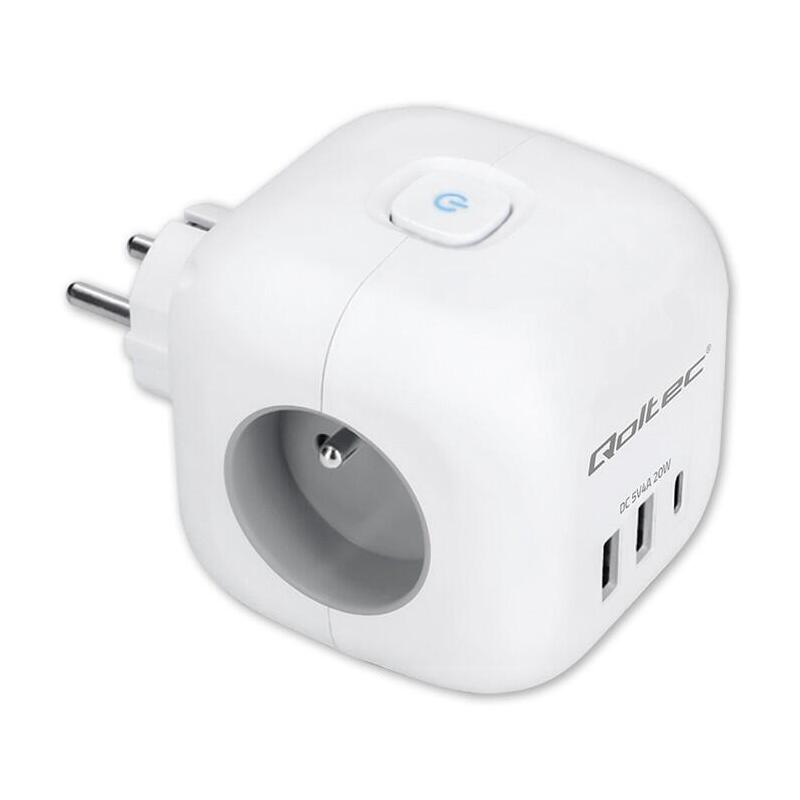 Qoltec Cable Extensión 52548 Power Cube 6 1 With Switch Iluminado, 3 Connectors Ca, 2 Connectors Usb, 1 Connec