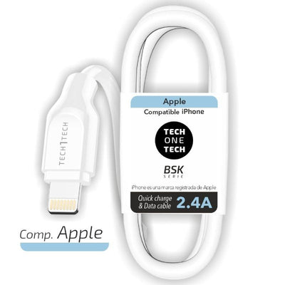 Tech One Tech USB Cable 2.0 Lightning TEC2902 Lightning Male USB Male 1M White — image 1