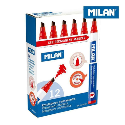 Milan Box 12 Markers Permanentes Punta Biselada Red — image 1