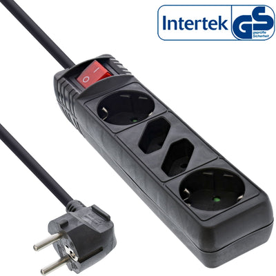 Inline Power Strip 4 Sockets 2X Type F + 2X Euro With Switch Black 5M — image 1