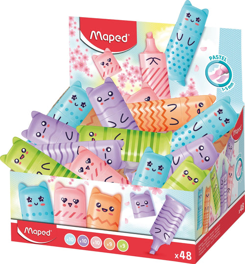 Maped Kawaii Expositor With 48 Mini Marcadores Fluorescentes Pastel - Divertidos Diseños Kawaii - Trazo 1A 5MM — image 1