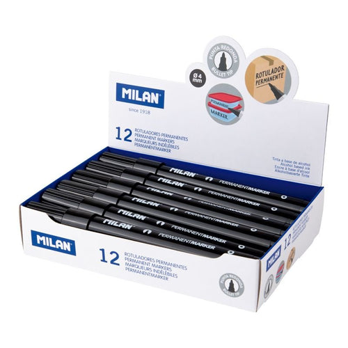 Milan Pack 12 Units Marker Permanente Punta Redonda Black — image 1