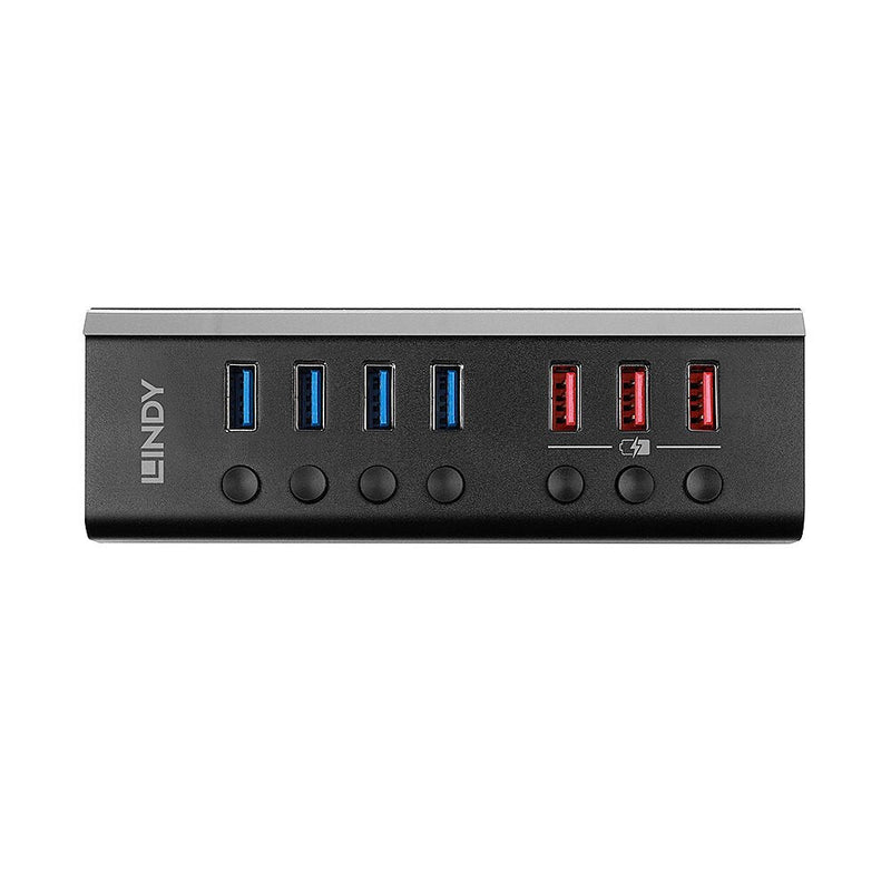Lindy 4 Port USB 3.0 Hub With 3 Quick Charge 3.0 Ports USB 3.2 Gen 1 (3.1 Gen 1) Type-b 5000 Mbit/S Black