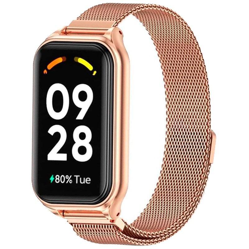 Strap Milanesa Magnética Xiaomi Mi Smart Band 8 Active / Redmi Smart Band 2 Gold Pink