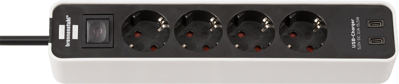 Brennenstuhl Power Strip Plugs Ecolor 4VÍAS With 2 Ports USB-C White/Black Cable 1,5 Metres Usb-c, With Switch