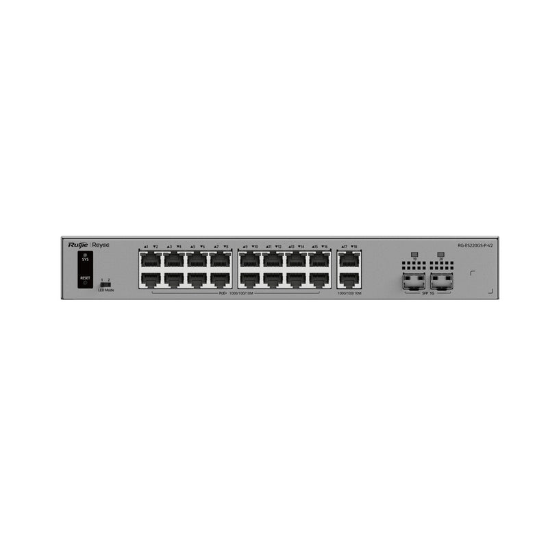 Ruijie Switch Gestionable L2 RG-ES220GS-P-V2 20P 18x RJ45 GB 2XSFP Ge 16XPOE 250W Gestion Nube