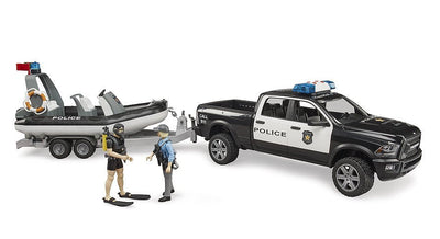 Bruder Camioneta Policía RAM 2500, Módulo L + S, Remolque With Bote Black/White Incl. 2 Figuras) — image 1