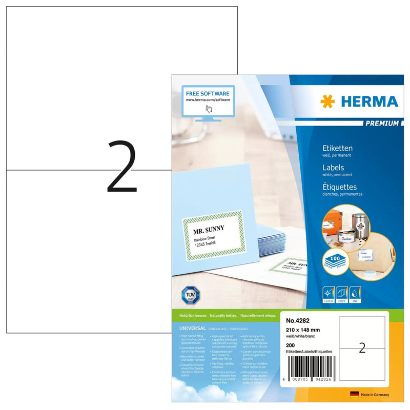 Herma Labels Premium A4 White 210X148 Mm Paper 200 Units