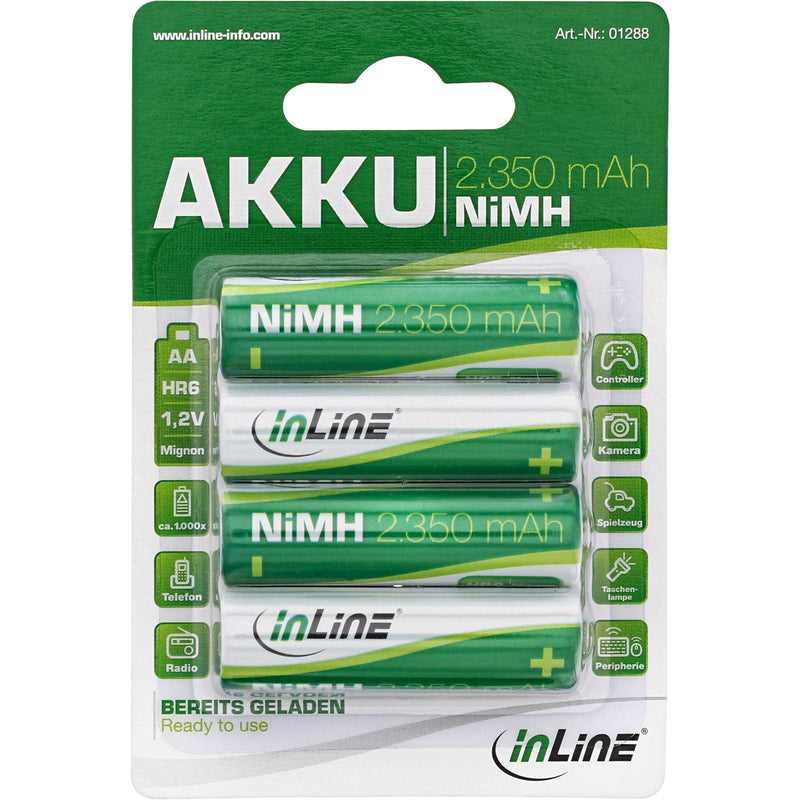 Inline Battery Rechargeable Nimh, Mignon (aa), 2350MAH, Lista Usar Precargada, 4 Pieces