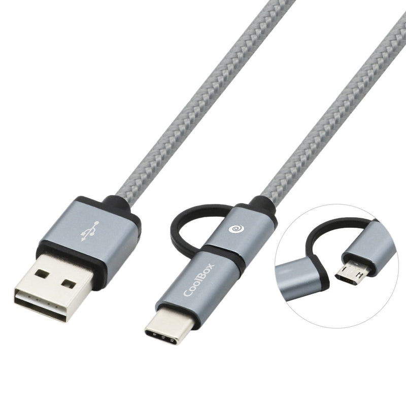Coolbox USB Cable 1M USB a USB C/Micro-usb B Male Grey