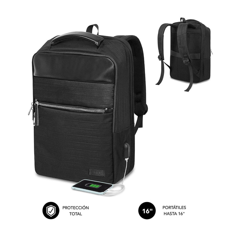 Subblim Backpack Business V2 Ap 16'' Black Up To 15.6''/ Port USB/ Handle Mano Top