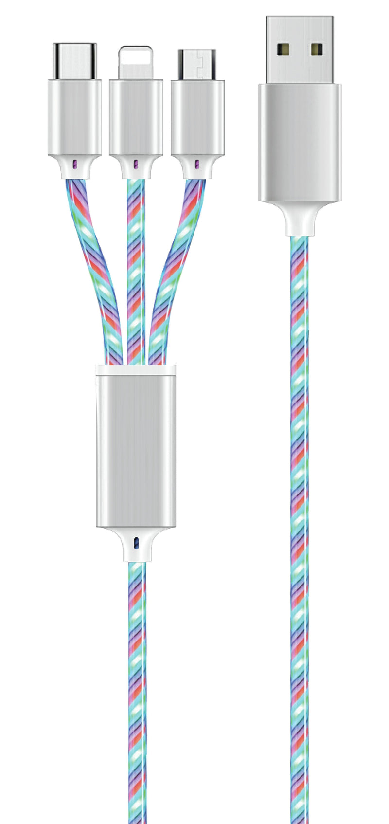 2GO 3IN1 USB LED Cable Blue 150CM Micro-usb