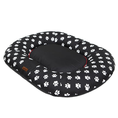Oval Dog Basket Bed – Multicolour Black Pawprints, XXXL