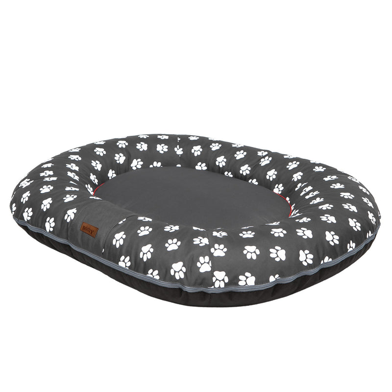 Oval Dog Basket Bed – Multicolour Grey Paw, XXL