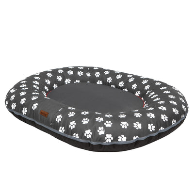 Oval Dog Basket Bed – Multicolour Grey Paw, XXXL