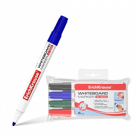 Erichkrause Pack 4 Marcadores Whiteboard W-500 - Punta Forma Bala Resistant Dañ Or - Wide Escritura 08A 25MM - — image 1