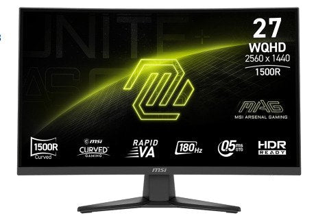 MSI Monitor 27 (2560X1440) Mag 275CQF E18 16:9 Curved Rapidva 0,5MS 180HZ 2x HDMI DP Hdr Ready Black