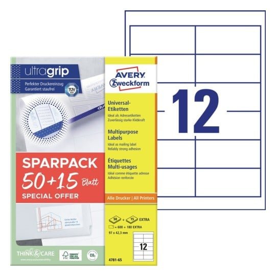 Avery Zweckform Labels 97,0 X 42,3MM, White