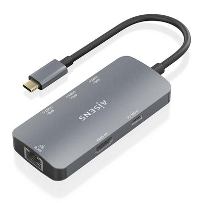 Aisens USB-C Dock 6 1, USB-C a 1x HDMI, 1x RJ45, 3x USB-A, 1x USB-C Pd, Grey 15CM — image 1