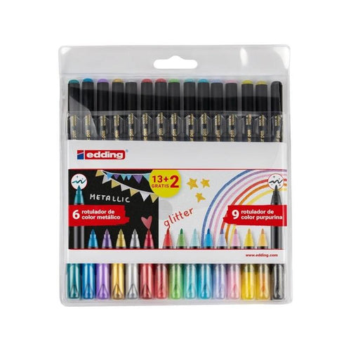 Edding 1200 Metallic And Glitter Pack 15 Markers - Punta Redonda - Trazo Metallic 1-3MM, Glitter 3MM - Ink Wit — image 1