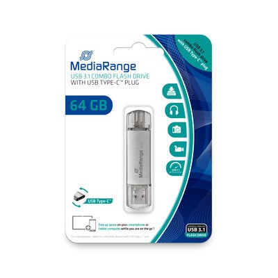 Mediarange USB Flash Drive MR937 64GB USB Type-a / USB Type-c 3.2 Gen 1 (3.1 Gen 1) Silver