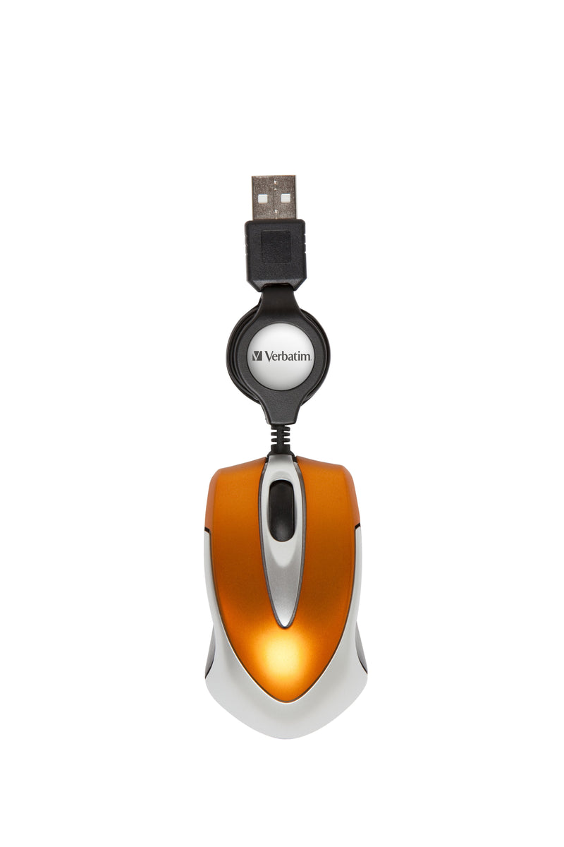 Verbatim Mouse Go Mini USB Cable Retractable 1000PPP Ultraportátil Orange