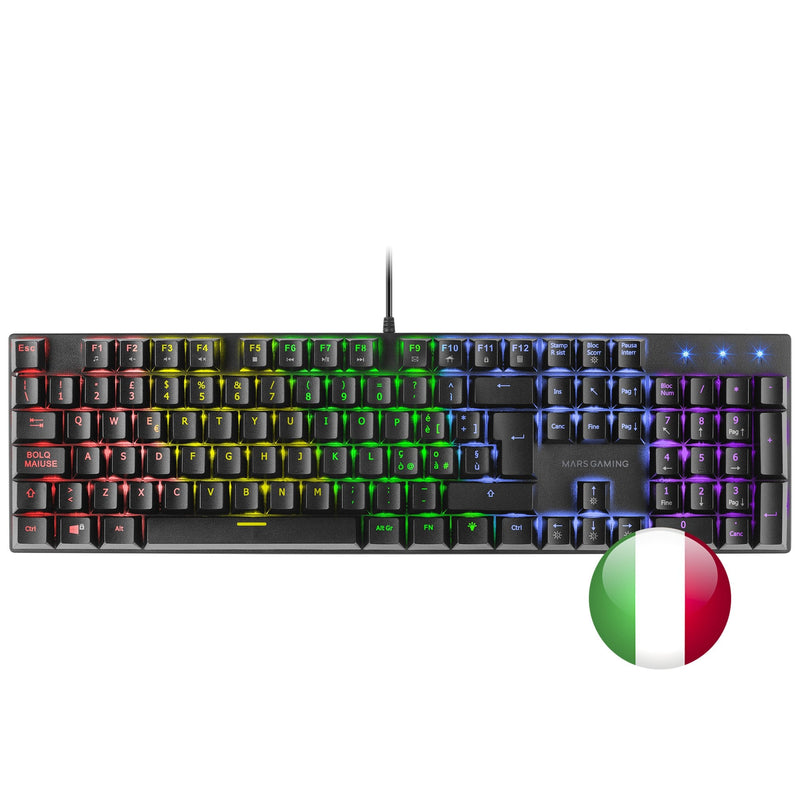 Mars Gaming Keyboard Mecanico RGB MK422 - Tecnologia Antipolvo - Efectos Iluminacion Rainbow - Keys