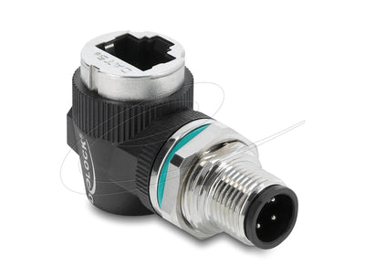 Delock M12 Adapter D-kodiert 4 Pin Connector Male a RJ45 Connector Female Assembly Round 90° Angulado — image 1