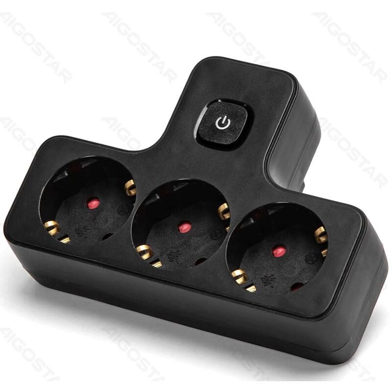 Aigostar Plug Conversion German 1A 3 16A With Switch Black