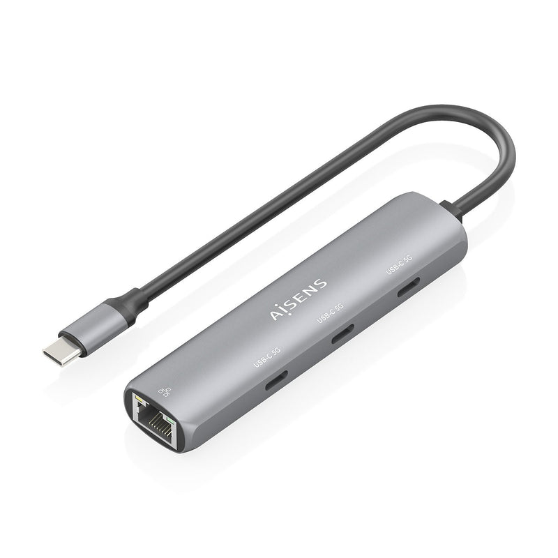 Aisens Dock USB-C a Ethernet Gigabit + Hub 3x USB-C, Grey 15CM
