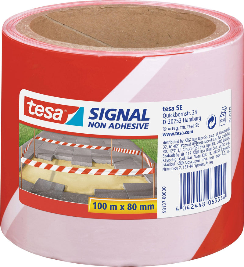 Tesa Tape Barrera Signal No Adhesiva 100M 80MM Red White