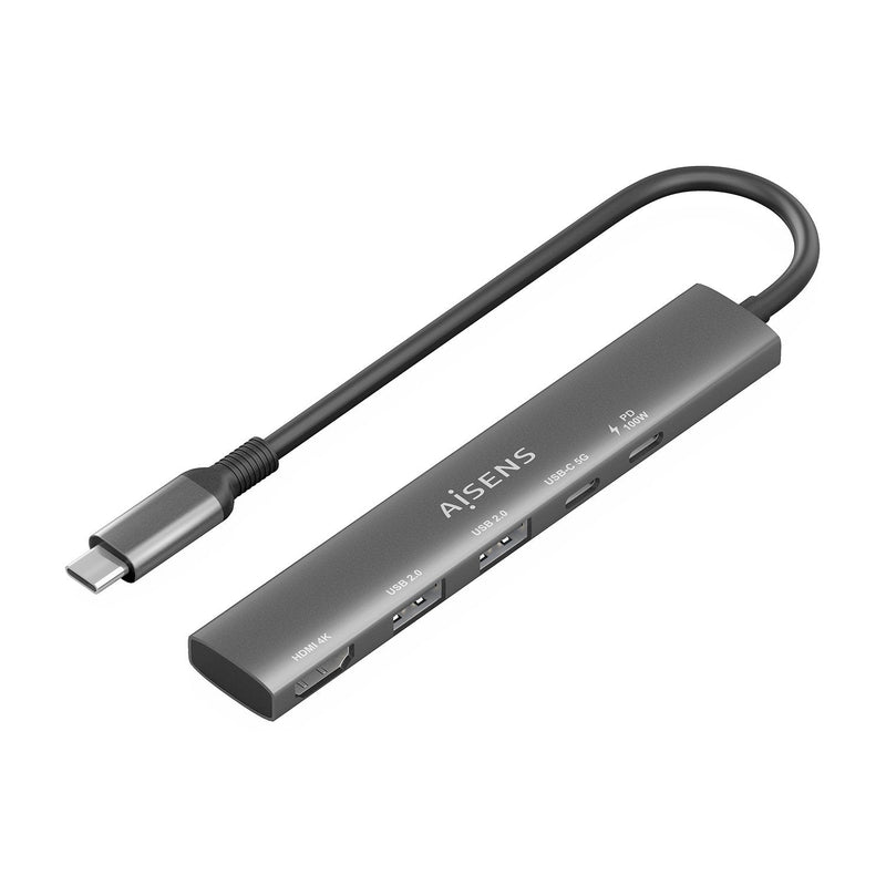 Aisens USB-C Dock 5 1, USB-C a 1x HDMI 2x USB-A 1x USB-C 1x USB-C Pd, Grey 15CM