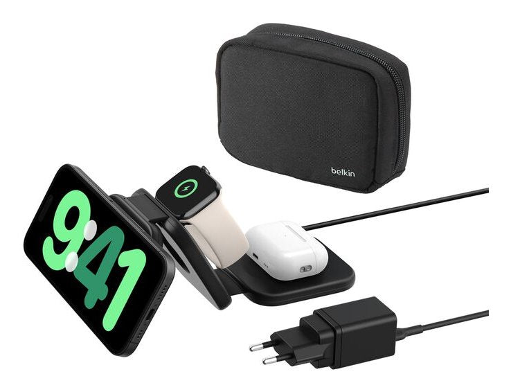 Belkin 3-IN-1 Base Charging Wireless Magnetic With QI2 + Power Adapter Ca 15 Watts 3A Certificado Mfi