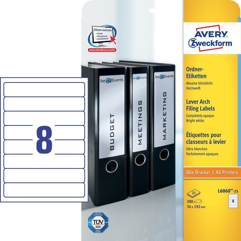 Avery Zweckform Labels Ring Binder 34,0 X 192,0MM White