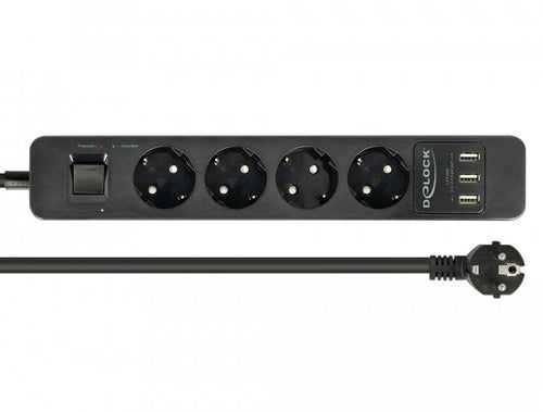 Delock Power Strip 4VÍAS, 3x USB Black Cable 1,5 Metres Protection Contra Sobretensiones, With Switch 11209 — image 1