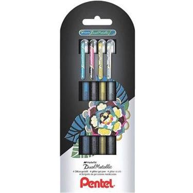 Pentel Hybrid Dual Metallic Pack 4 Pens Bola With Ink Gel Glossy - Punta 1MM - Trazo 0.5MM - Colours — image 1