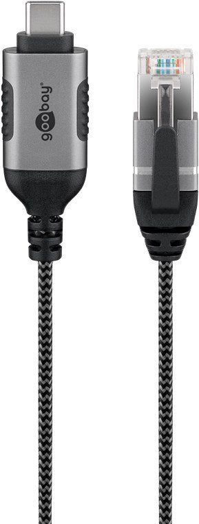 Goobay Cable Adapter Ethernet USB-C 3.2 GEN2 RJ-45, Slim Black Grey 3 Metres 74404
