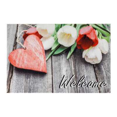 Felpudo Indoor Deco Print, 100% Poliamida, 40 X 60CM, Design Flores Corazón Welcome — image 1
