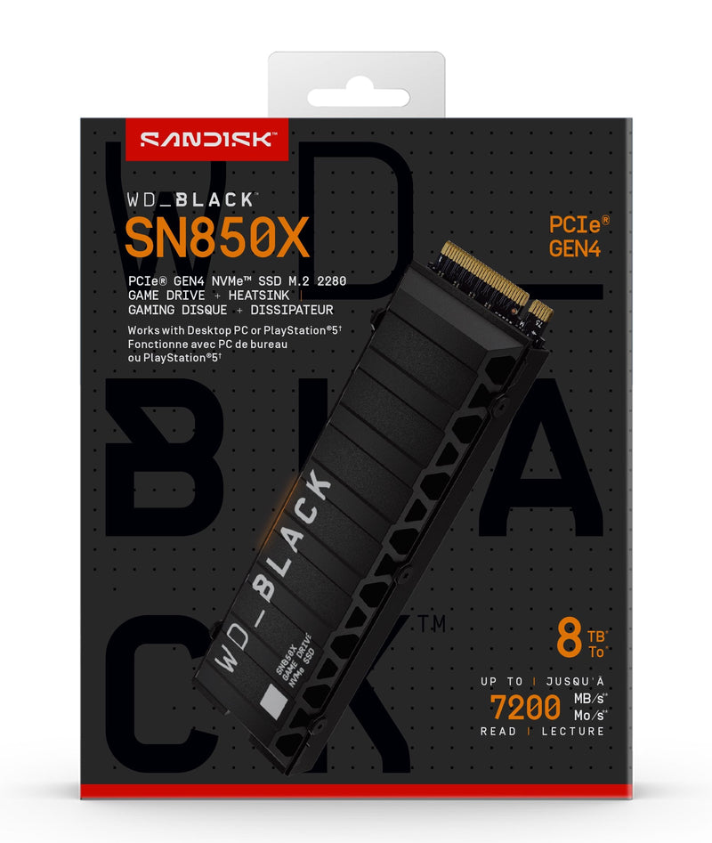 Wd SSD M.2 (2280) 8TB Black SN850X W/ Heatsink PCIE 4.0/NVMe (di)