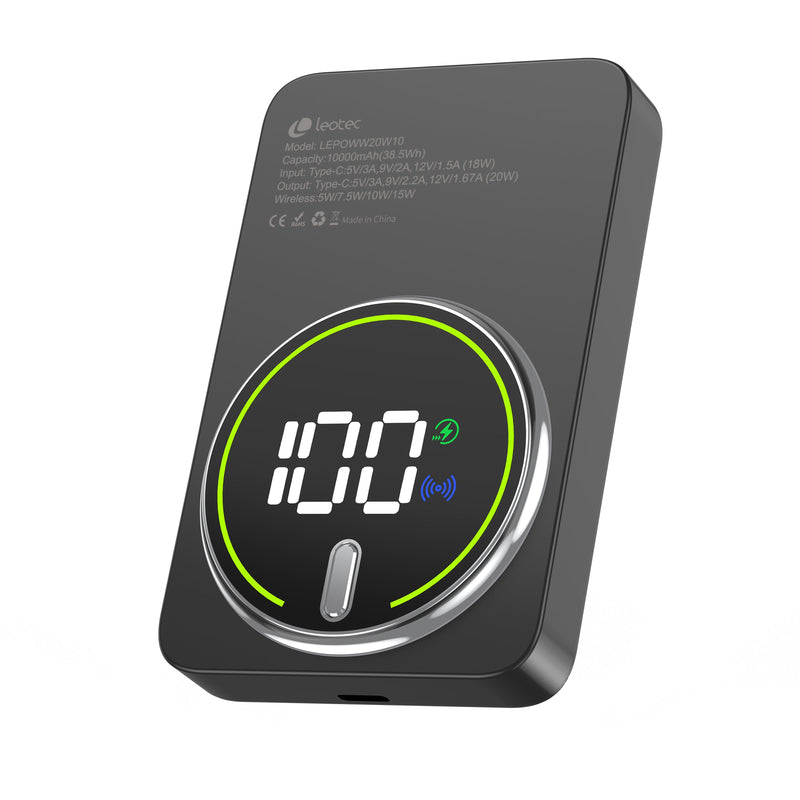 Leotec Powerbank 10000MAH LEPOWW20W10K 20W Wireless Black Includes USB Cable Type-c