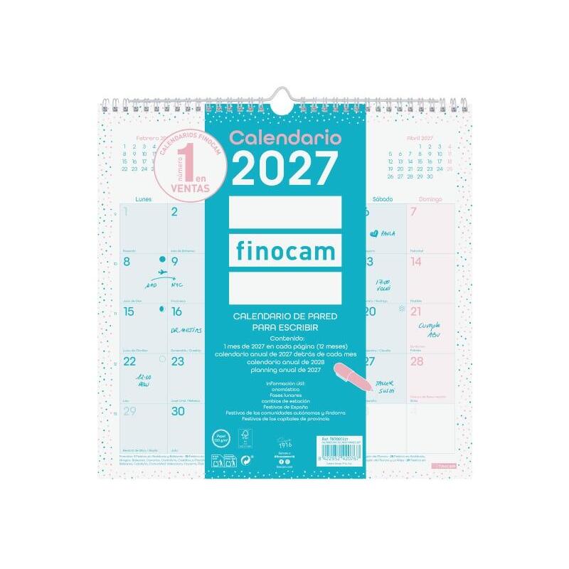 Finocam Chic Calendario Wall - Anual 2027 - Mes Vista - 300X300MM - Espiral Double - Paper 120G/M2 - Espacio