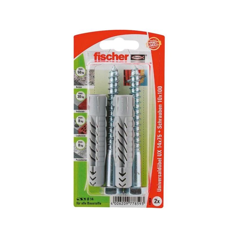 Fischer Taco Universal Ux 14X75 Sk Grey Claro, 2 Pieces With Screw 77859